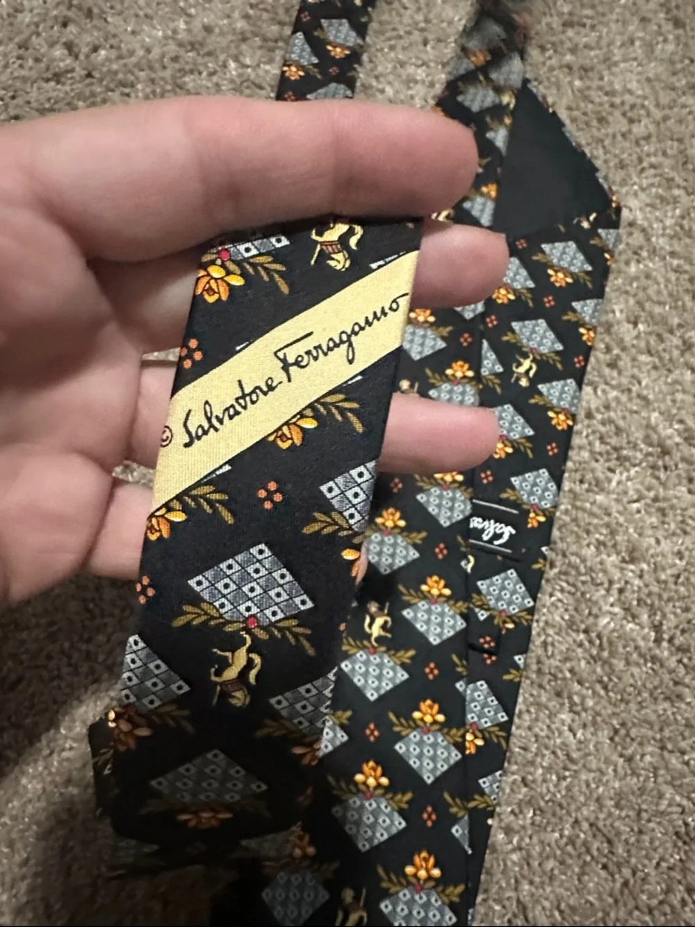 Salvatore Ferragamo Black Patterned Tie